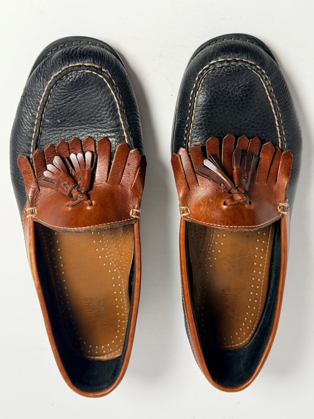 Vintage GH Bass Weejuns Kiltie Tassel Loafers Mens 9.5 Two Tone Black Brown Mcm